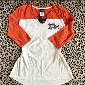 Harley-Davidson Women's Orange and Cream Long Sleeve Tee